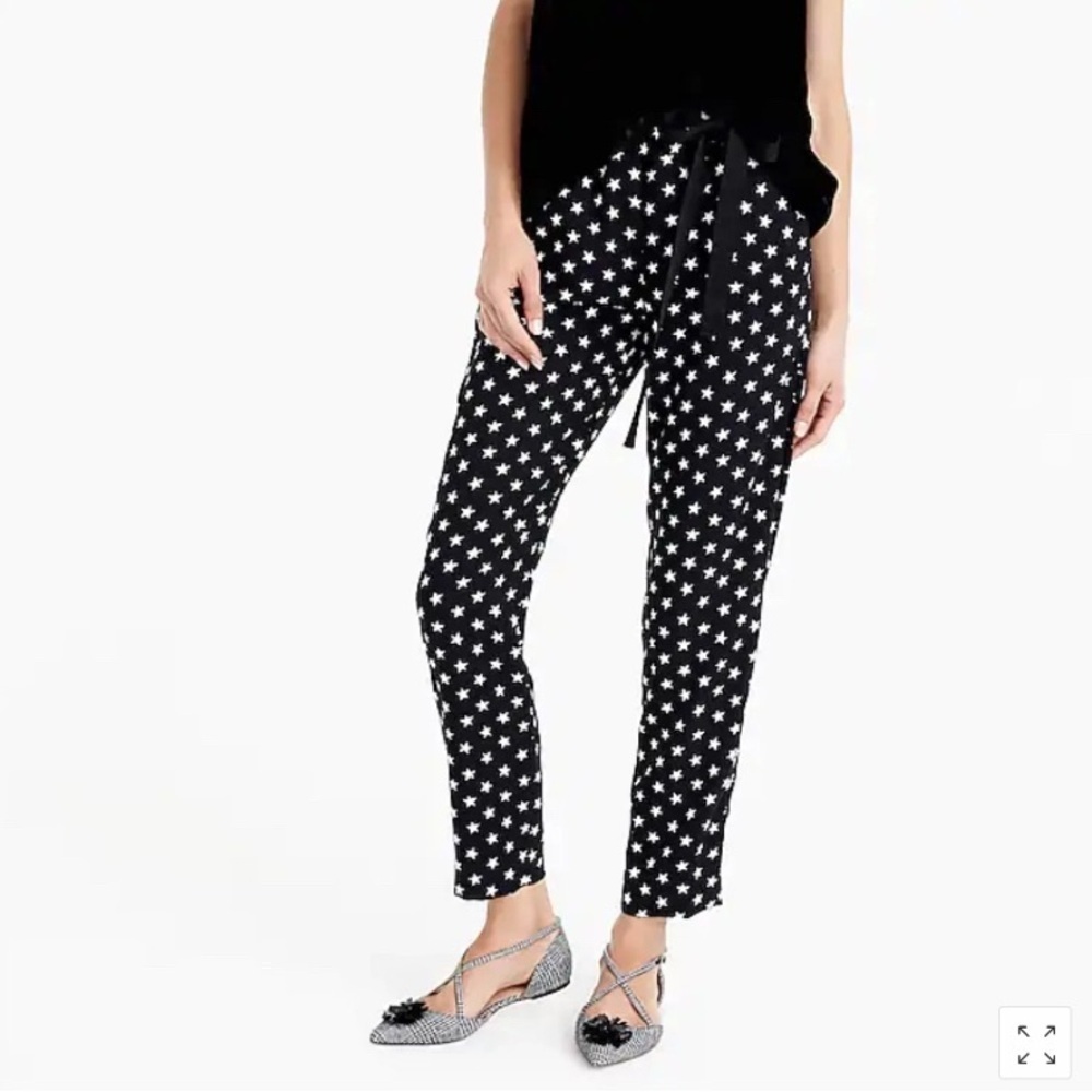 J. Crew tie waist Black and White Star Pattern cropped Pants size 8